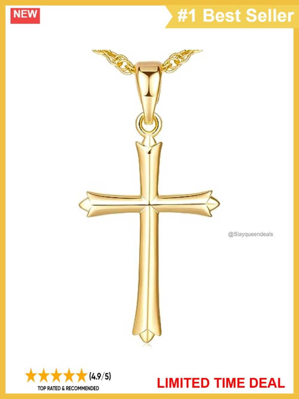 14k Gold Plated Cross Pendant Necklace 16in Minimalist